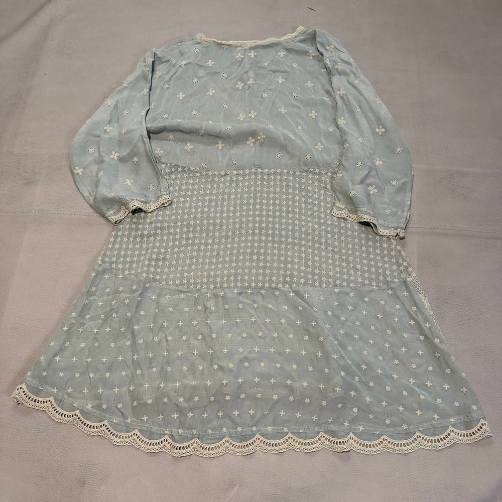 Johnny Was Blue Embroider Eyelet Rayon V-Neck Cottage Prairie Tunic Dress-S-6398 - Picture 2 of 10